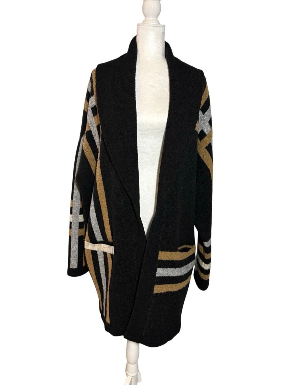 Anthropologie Ferna plaid sweater coat in black gray camel - XL